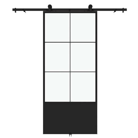 Renin Broadway Clear Glass Metal Barn Door with Installation Hardware Kit 37 in. KMCTBWC-37BL